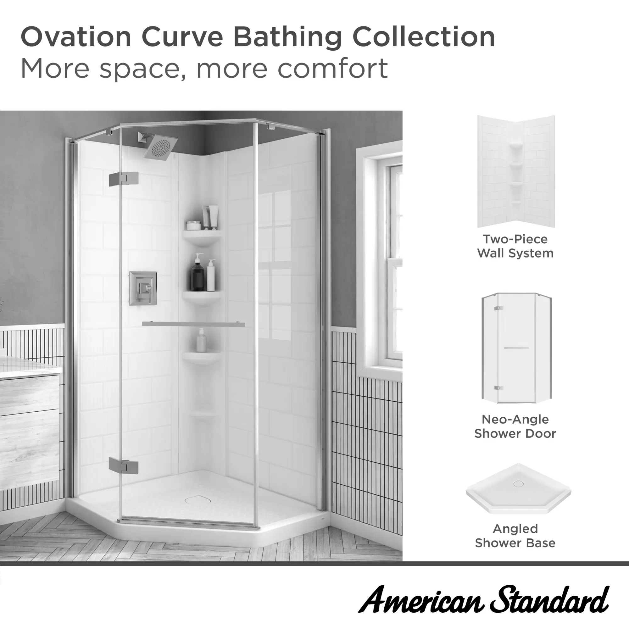 Ovation Curve 38-inch Neo-Angle Base with Center Drain Outlet - Image 13