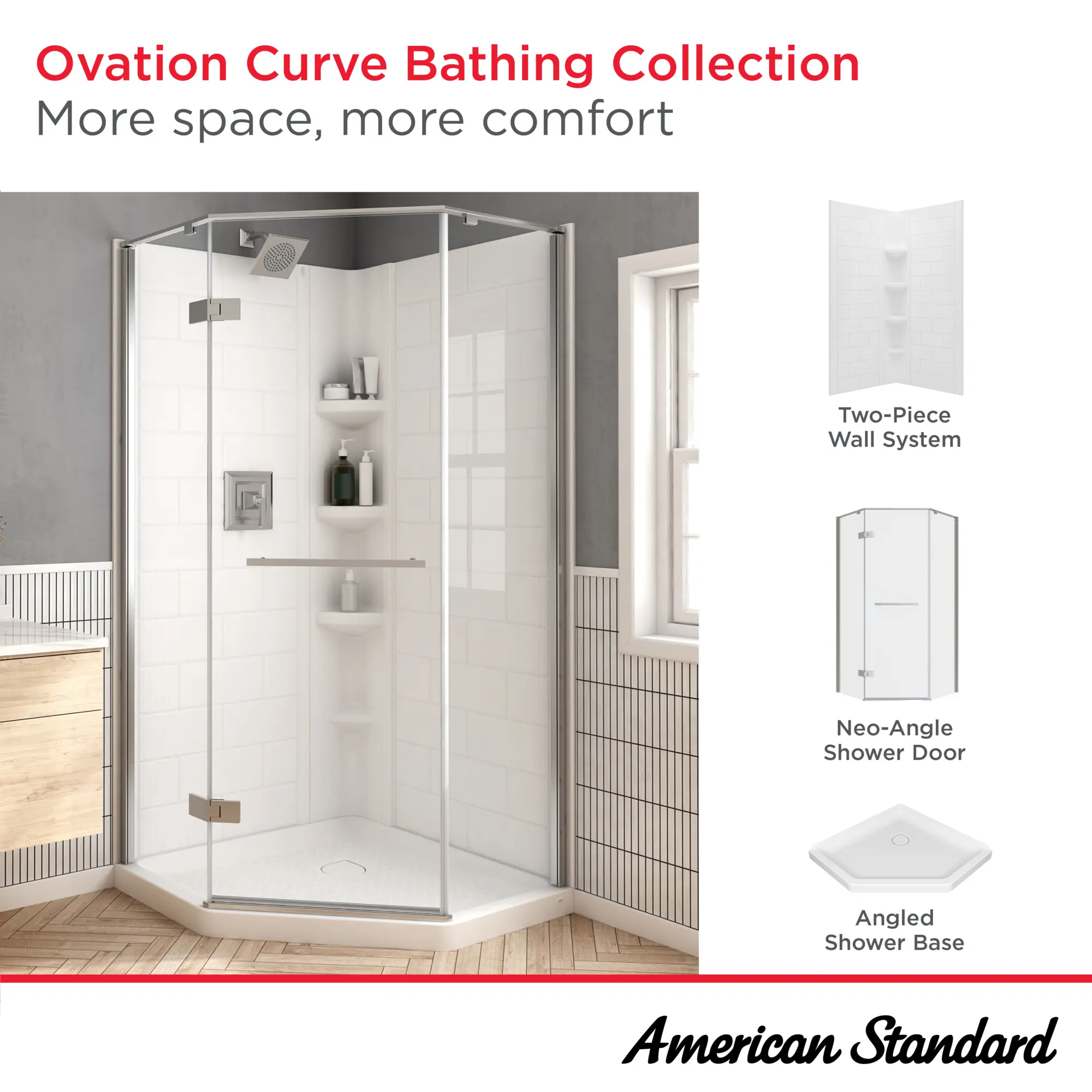 Ovation Curve 38-inch Neo-Angle Base with Center Drain Outlet - Image 10