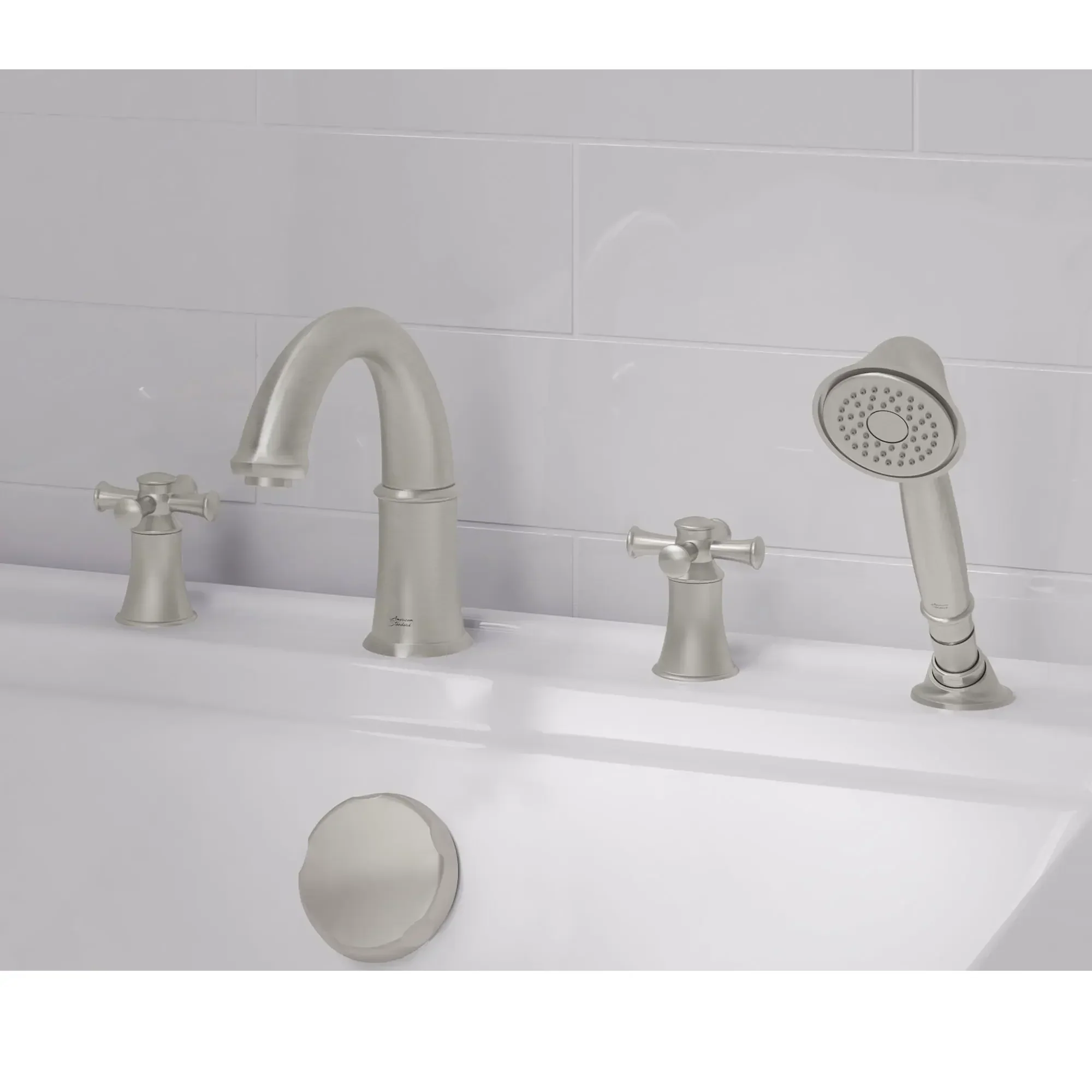 Portsmouth Bathtub Faucet with Personal Shower for Flash Rough-in Valve with Cross Handles - Image 4