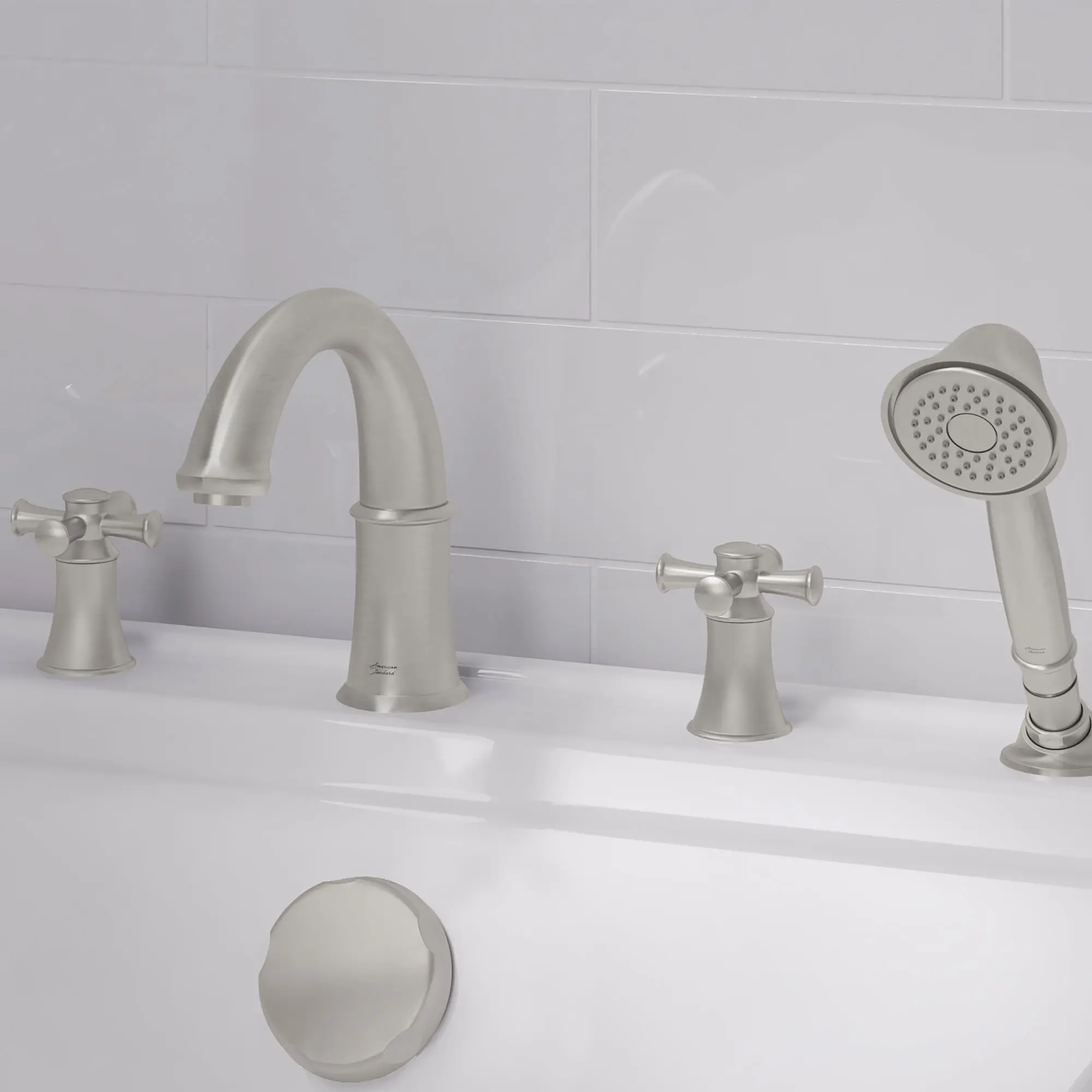 Portsmouth Bathtub Faucet with Personal Shower for Flash Rough-in Valve with Cross Handles - Image 6