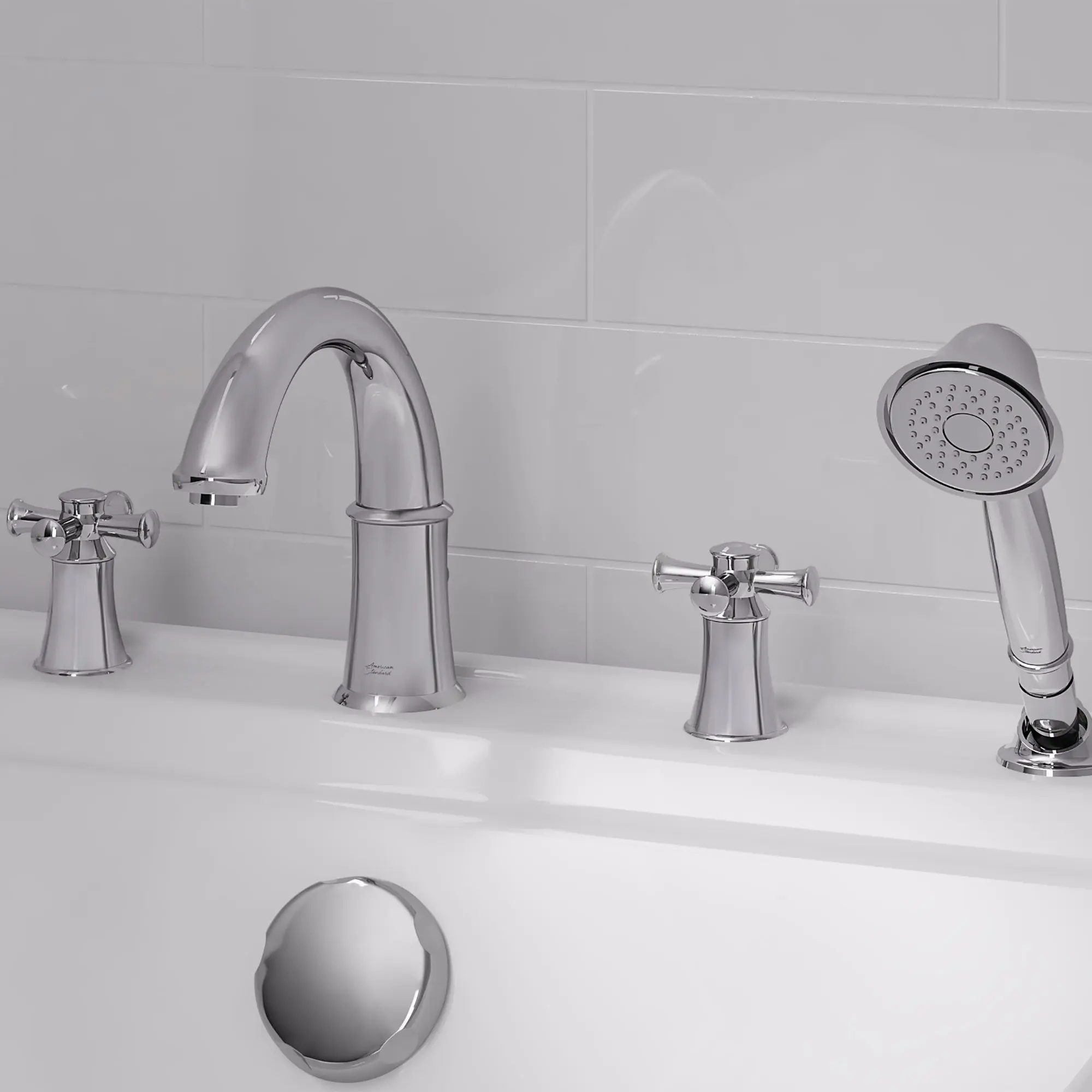Portsmouth Bathtub Faucet with Personal Shower for Flash Rough-in Valve with Cross Handles - Image 7