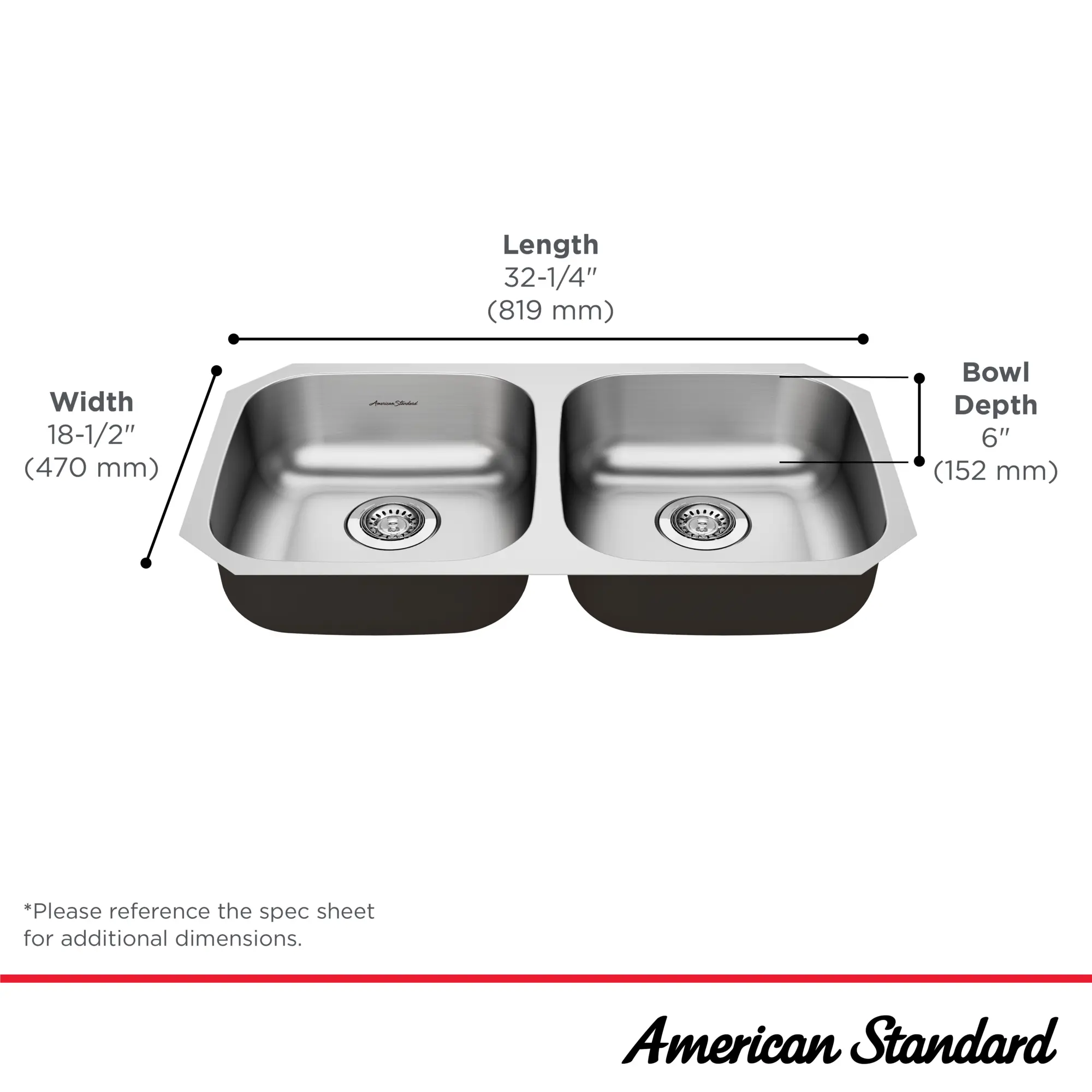 Portsmouth® 32 x 18-Inch Stainless Steel Undermount Double-Bowl ADA Kitchen Sink - Image 5