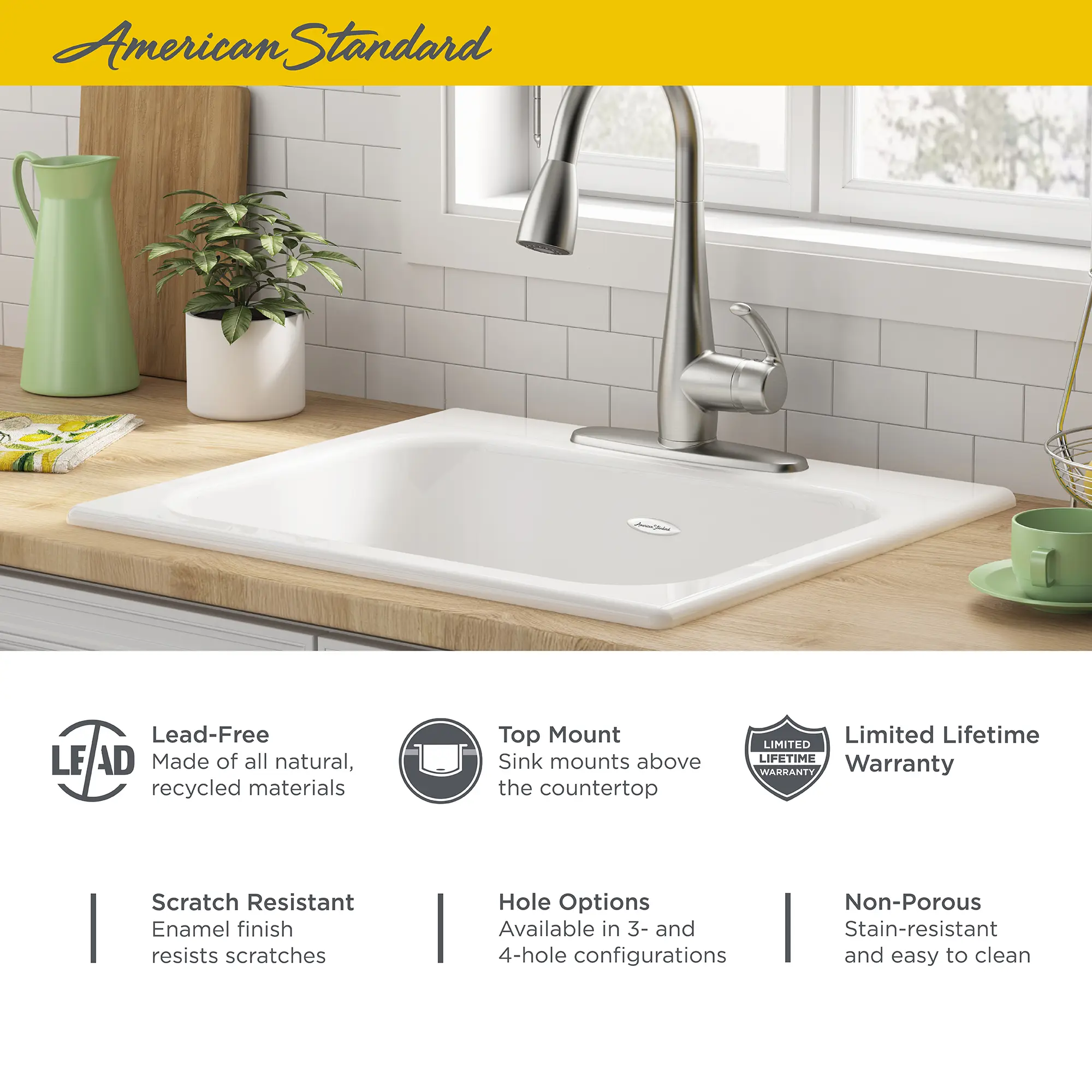 Quince 25 x 22-Inch Cast Iron 3-Hole Drop-In Single-Bowl Kitchen Sink - Image 8