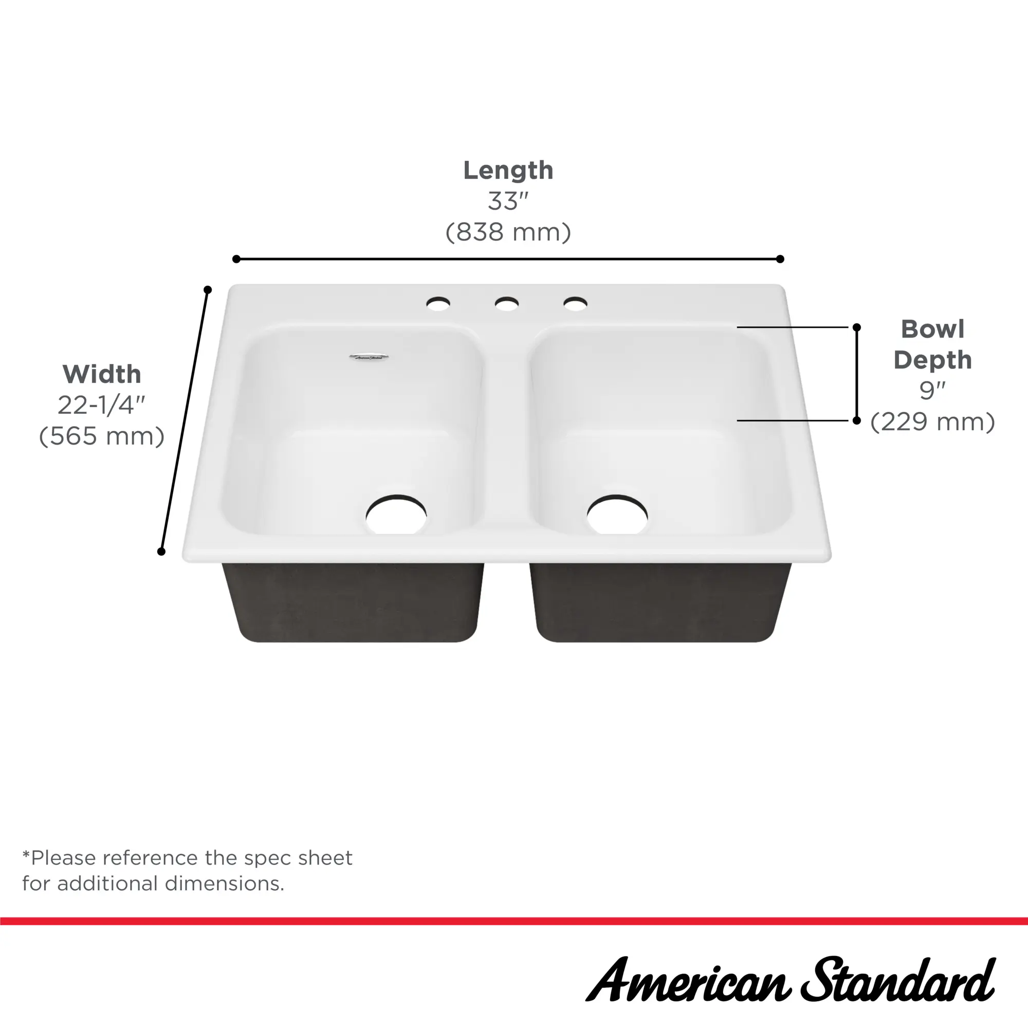 Quince 33 x 22-Inch Cast Iron 3-Hole Drop-In or Undercounter Double-Bowl Kitchen Sink - Image 8