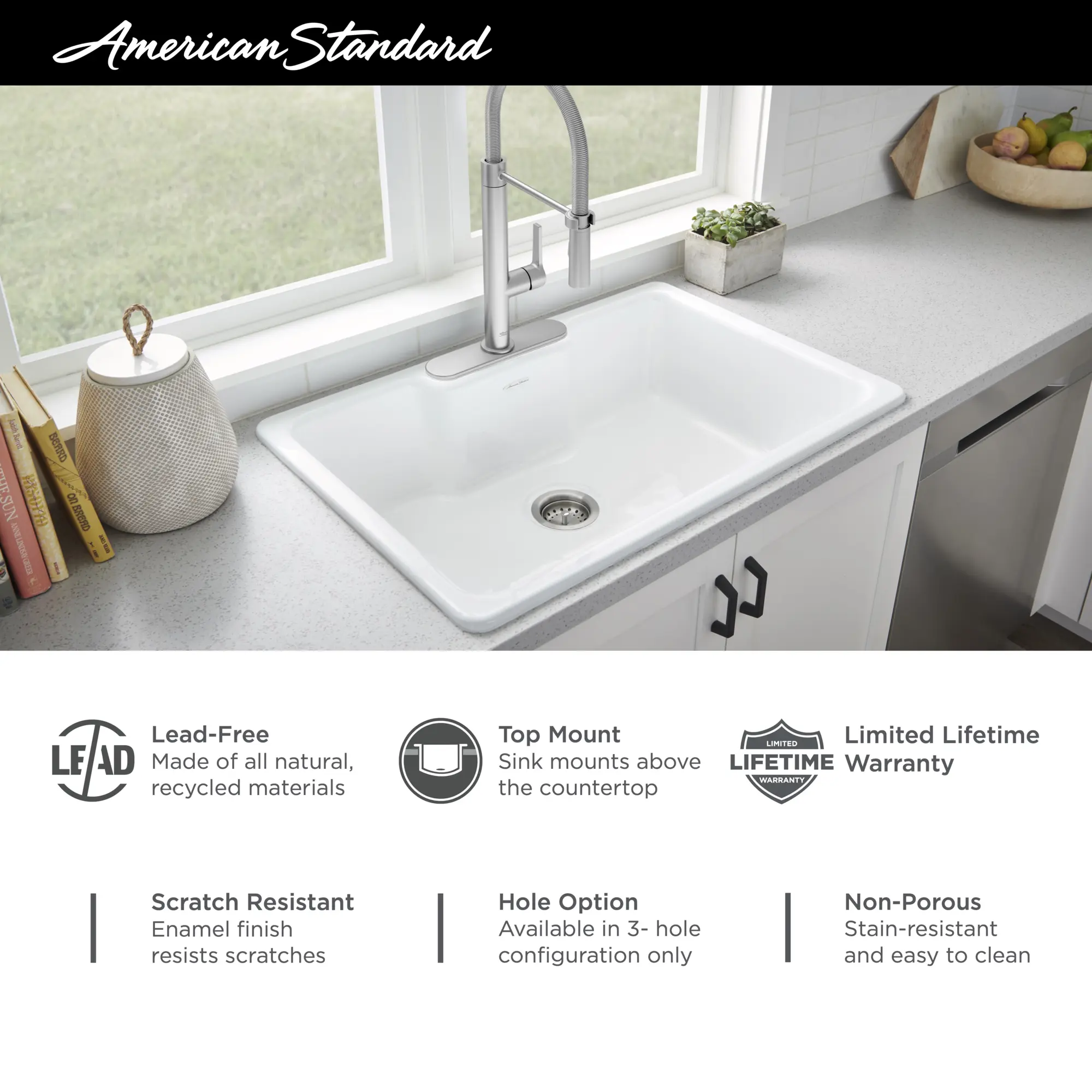 Quince 33 x 22-Inch Cast Iron 3-Hole Drop-In Single-Bowl Kitchen Sink - Image 15