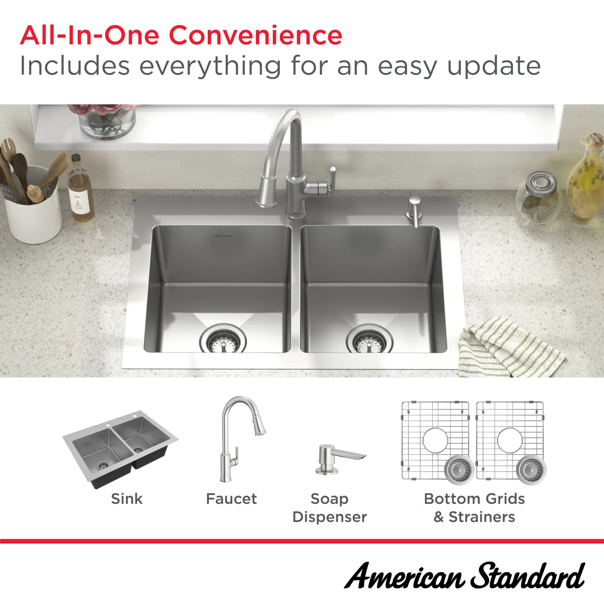 Raviv® Pull-Down Faucet and 33-Inch Stainless Steel Double-Bowl Kitchen Sink Kit - Image 26