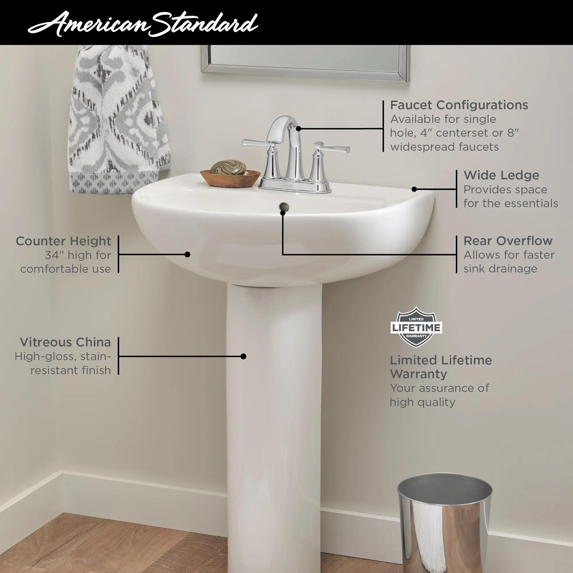 Reliant® 22 in. Pedestal Sink Top Only, Single Hole - Image 7