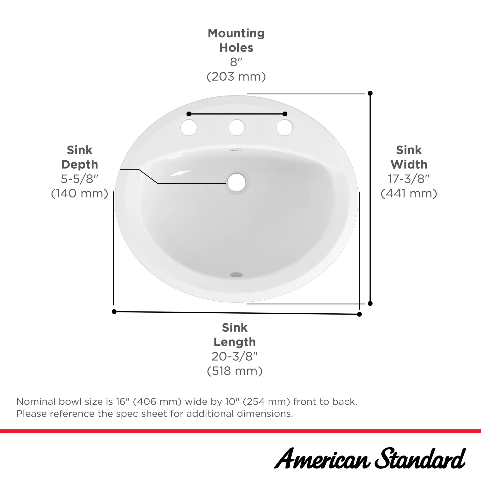Reliant® Oval Drop-In Bathroom Sink, 8 in. Widespread Holes - Image 6