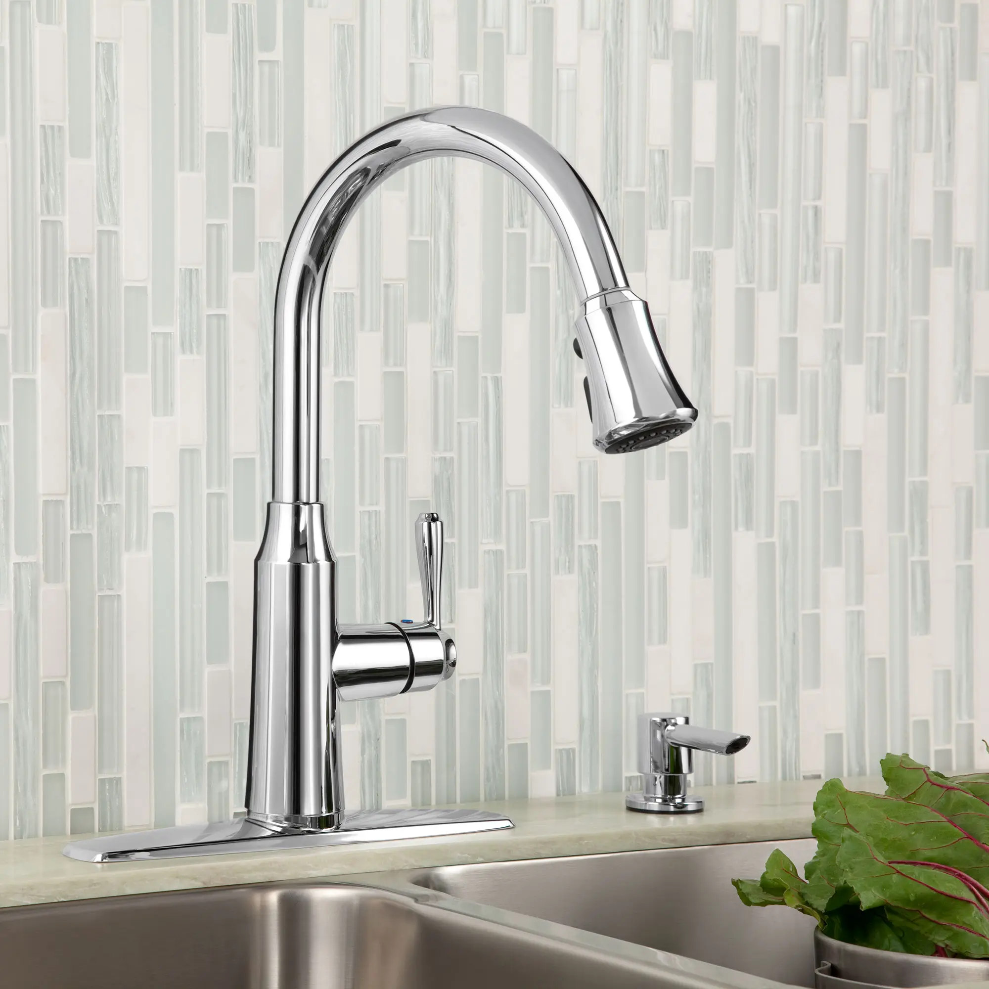 Soltura 1 Handle Pull Down High Arc Kitchen Faucet with Soap Dispenser - Image 4
