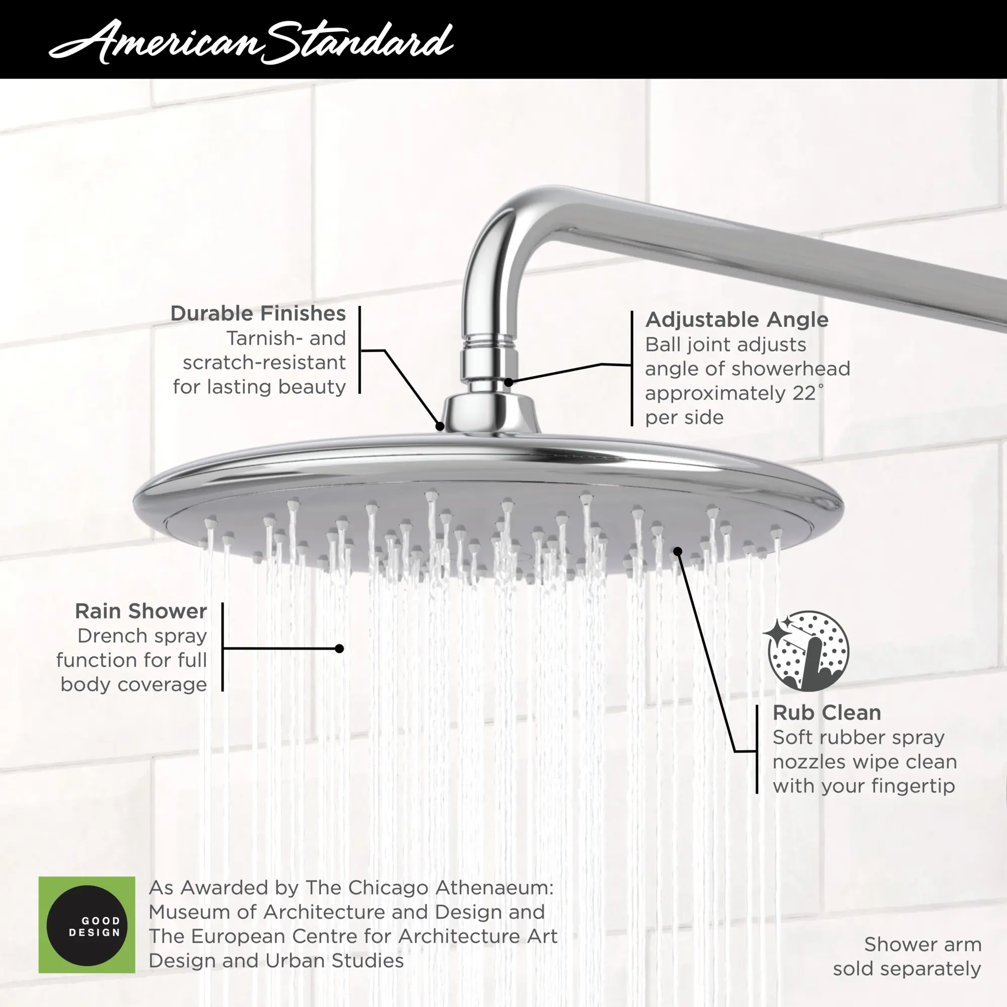 Spectra® Rain 11-Inch 2.5 gpm/9.5 L/min Rain Showerhead - Image 16