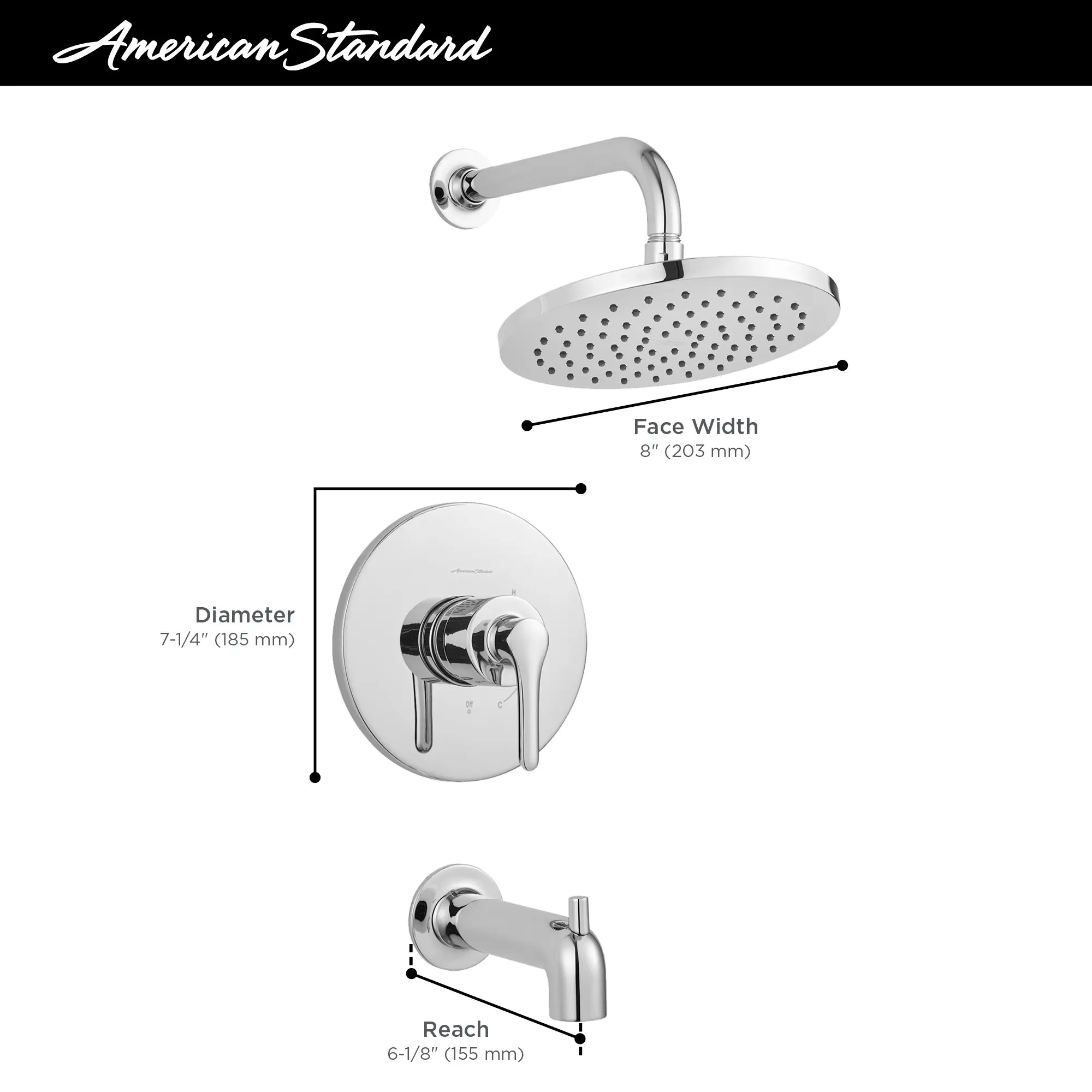 Studio® S 2.5 gpm/9.5 L/min Tub and Shower Trim Kit With Rain Showerhead, Double Ceramic Pressure Balance Cartridge With Lever Handle - Image 13