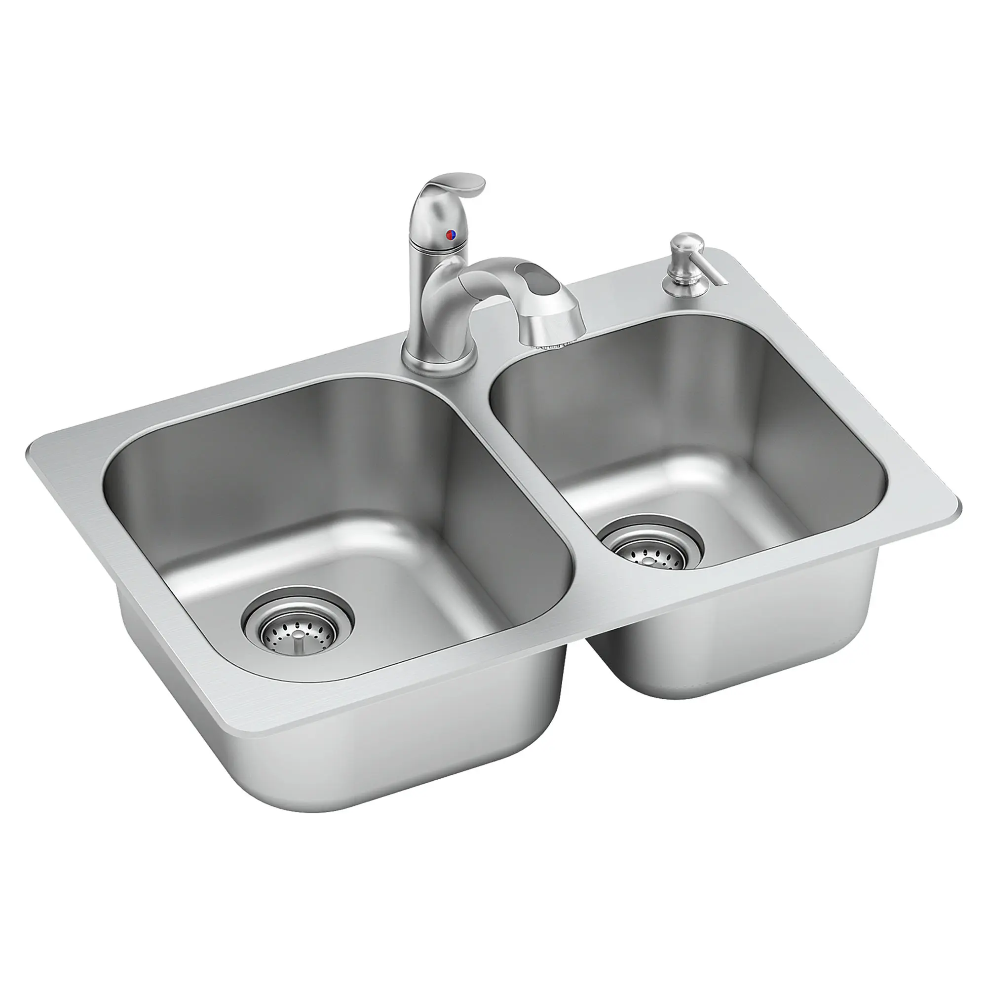 Sullivan® 33-in x 22-Inch Stainless Steel Double-Bowl Drop-In Kitchen Sink with Faucet and Soap Dispenser