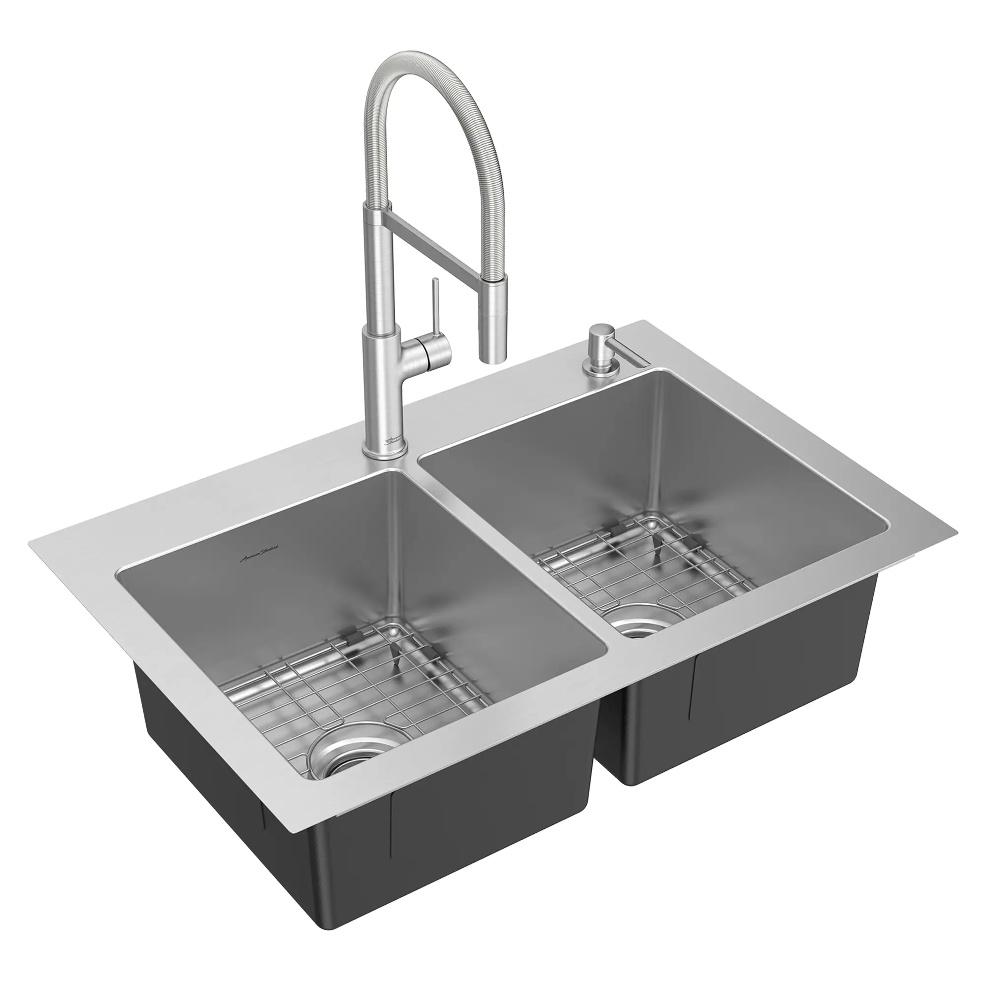 Tamarind® 33 x 22-Inch Stainless Steel 2-Hole Dual Mount Double-Bowl Kitchen Sink with Semi-Pro Faucet and Soap Dispenser - Image 5