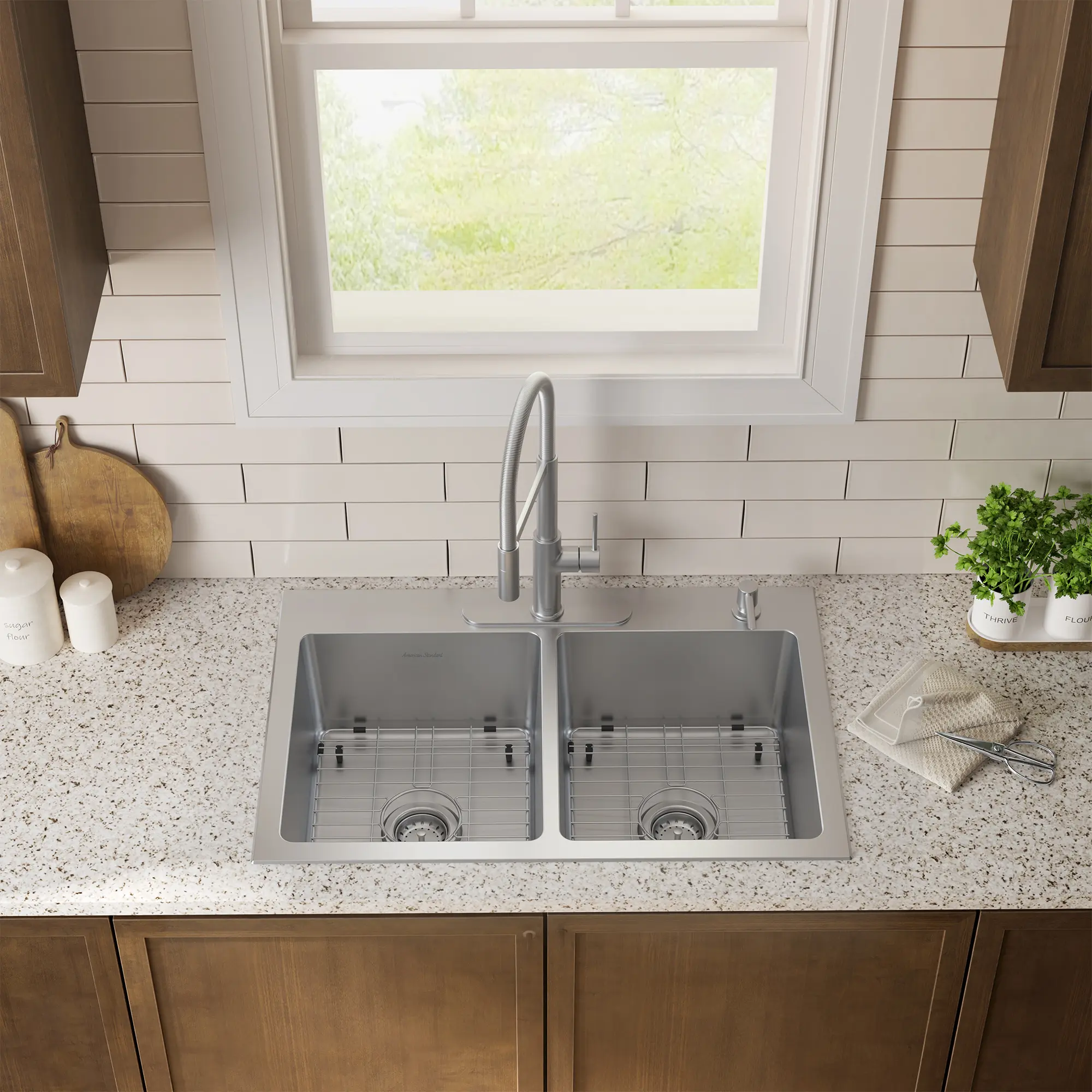 Tamarind® 33 x 22-Inch Stainless Steel 2-Hole Dual Mount Double-Bowl Kitchen Sink with Semi-Pro Faucet and Soap Dispenser - Image 8