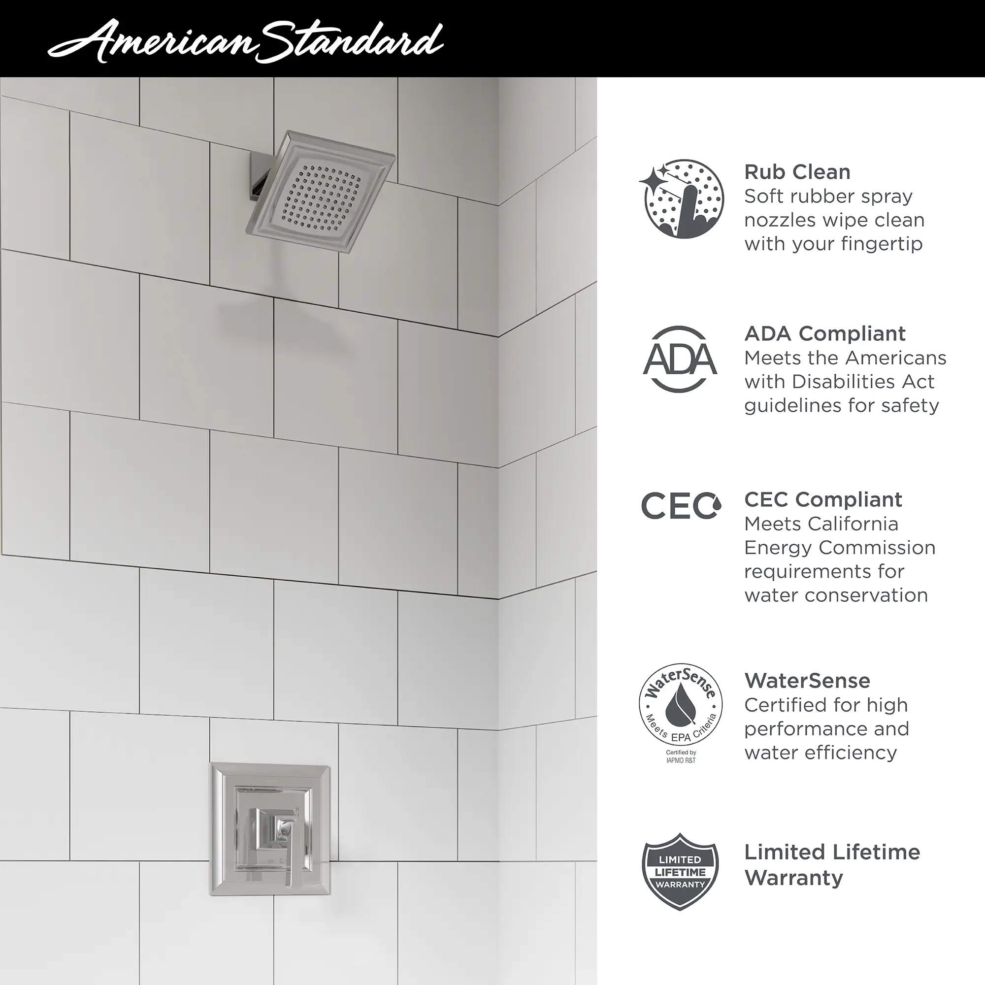 Town Square S 1.75 gpm/6.8 L/min Shower Trim Kit With Water-Saving Showerhead, Double Ceramic Pressure Balance Cartridge With Lever Handle - Image 6