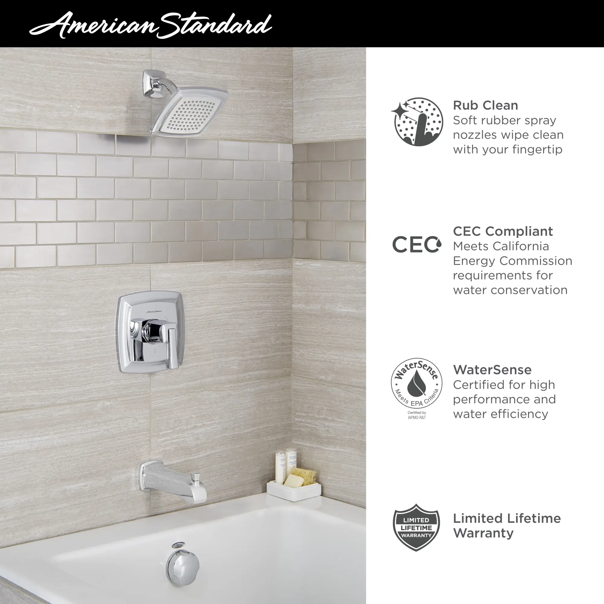 Townsend® 1.75gpm/6.6 L/min Tub and Shower Trim Kit With Water-Saving Showerhead, Double Ceramic Pressure Balance Cartridge With Lever Handle - Image 7