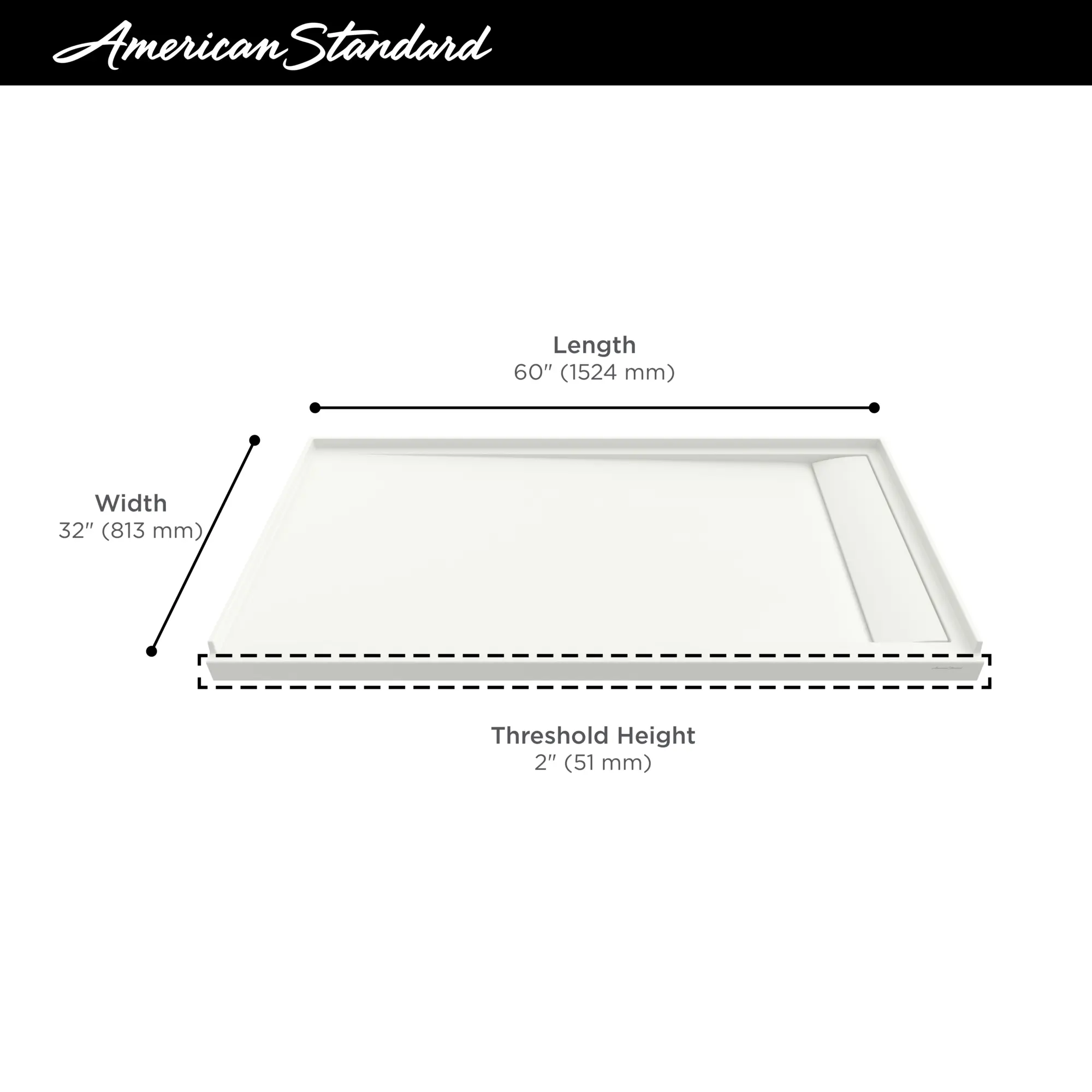 Townsend 60 x 32-Inch Single Threshold Shower Base With Right-Hand Outlet - Image 3
