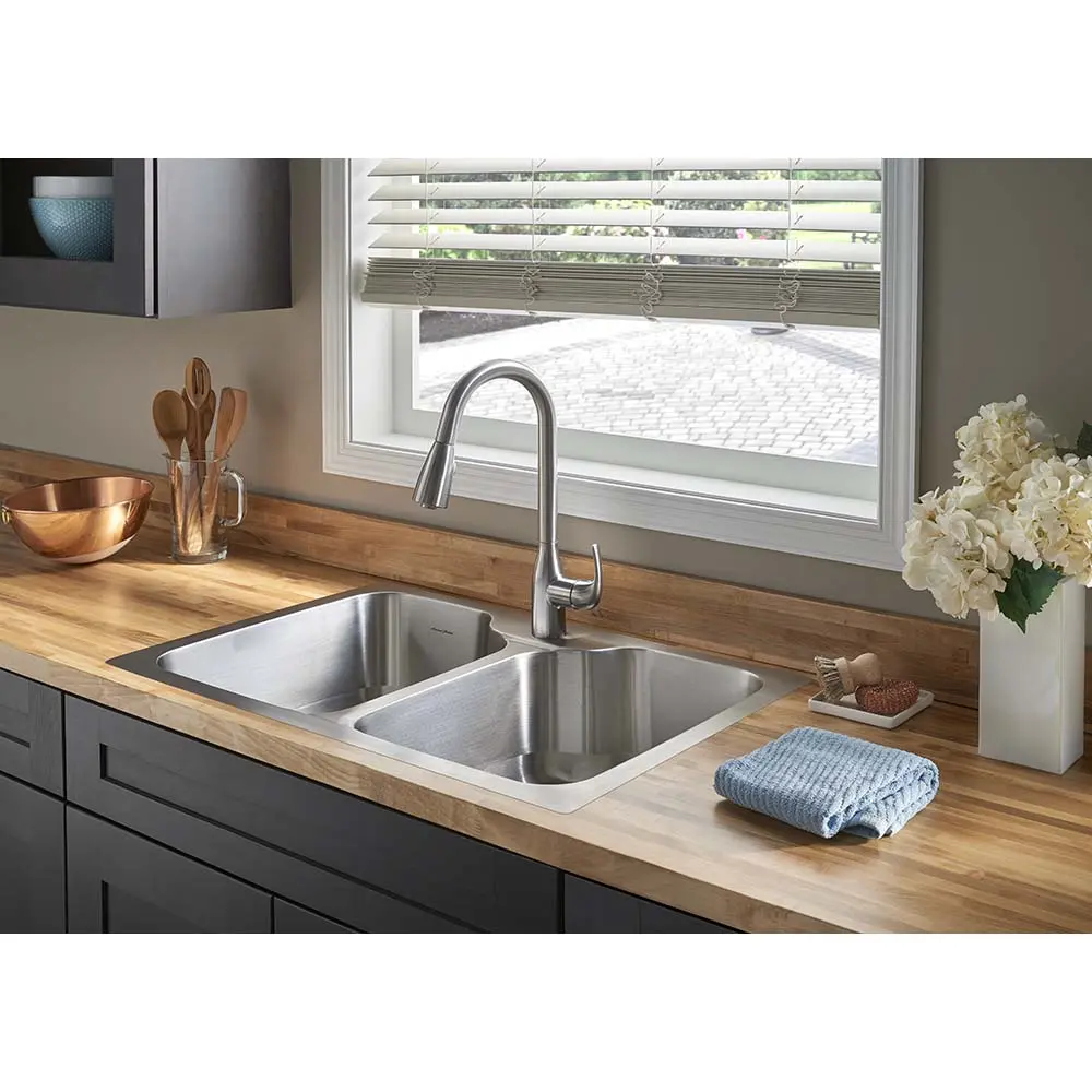 Tulsa® 33 x 22-Inch Stainless Steel Drop-In Or Undermount Double-Bowl Residential Kitchen Sink With Dual-Spray Faucet - Image 3