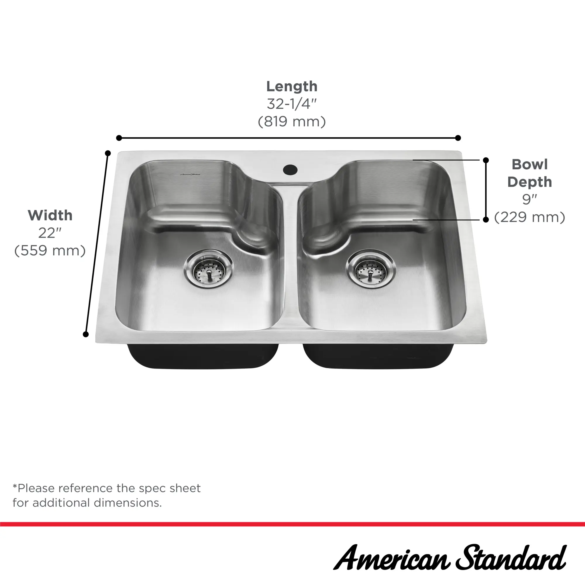 Tulsa® 33 x 22-Inch Stainless Steel Drop-In Or Undermount Double-Bowl Residential Kitchen Sink With Dual-Spray Faucet - Image 6