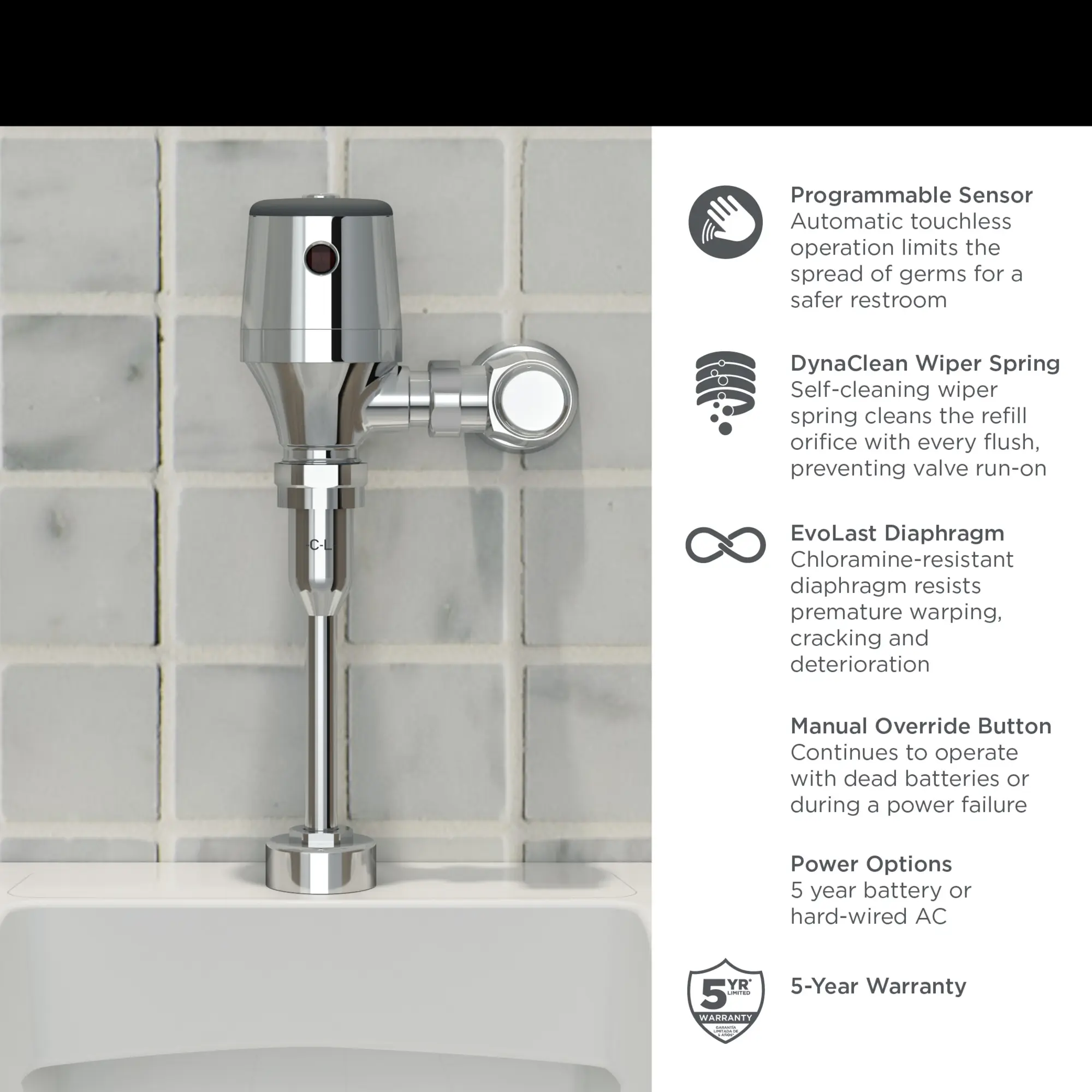 Ultima® Selectronic® Exposed Urinal Flush Valve, Diaphragm Type, Base Model, 1.0 gpf/3.8 Lpf - Image 8